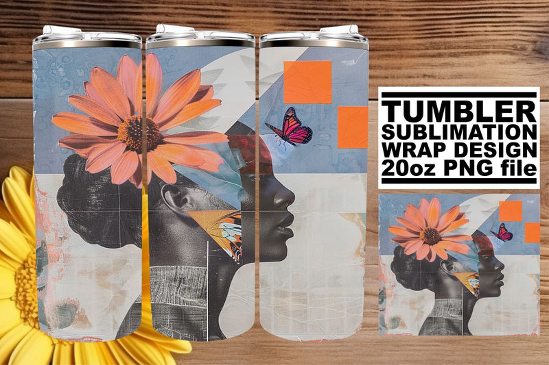 Abstract Black Woman Wrap 20oz Tumbler Artistic Design Sublimation afrosvg 