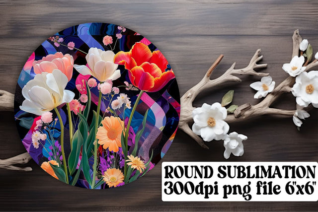 Abstract Bloom Ornaments Car Coaster Sublimation Design Keychain PNG Sublimation afrosvg 