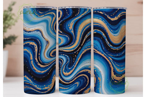 Abstract Blue Gold Fluid Art Tumbler Sublimation PixelChick 