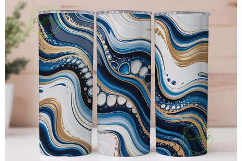Abstract Blue Gold Fluid Art Tumbler Sublimation PixelChick 