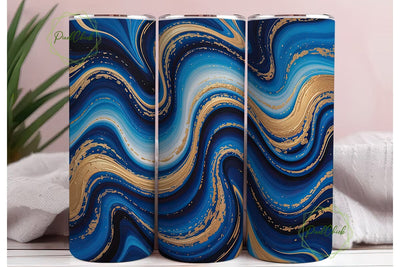 Abstract Blue Gold Fluid Art Tumbler Sublimation PixelChick 