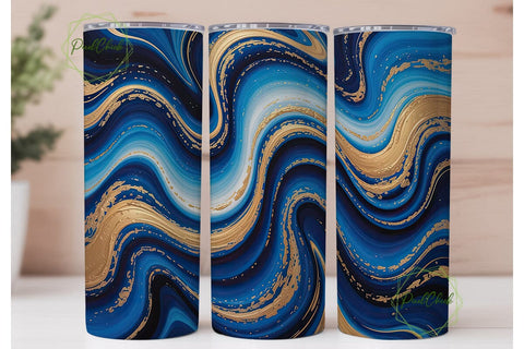 Abstract Blue Gold Fluid Art Tumbler Sublimation PixelChick 
