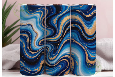 Abstract Blue Gold Fluid Art Tumbler Sublimation PixelChick 