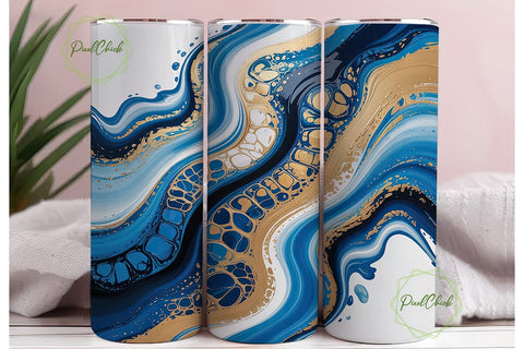 Abstract Blue Gold Fluid Art Tumbler Sublimation PixelChick 