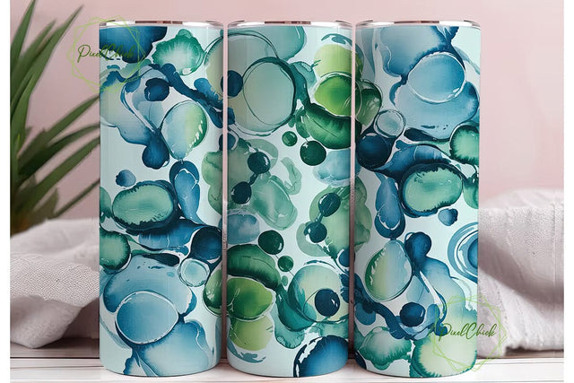 Abstract Blue Green Ink 20oz Tumbler Sublimation PixelChick 