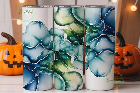 Abstract Blue Green Ink 20oz Tumbler Sublimation PixelChick 