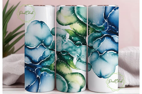 Abstract Blue Green Ink 20oz Tumbler Sublimation PixelChick 