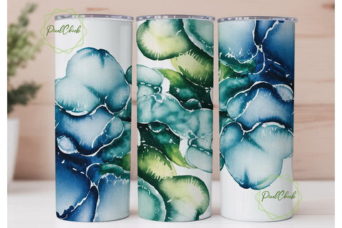 Abstract Blue Green Ink 20oz Tumbler Sublimation PixelChick 