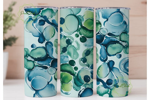 Abstract Blue Green Ink 20oz Tumbler Sublimation PixelChick 