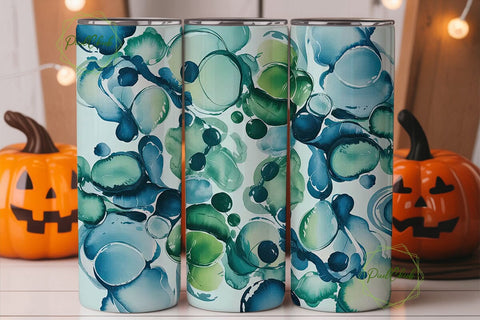 Abstract Blue Green Ink 20oz Tumbler Sublimation PixelChick 