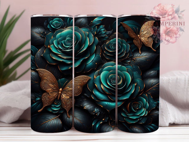 Abstract Butterfly Rose Tumbler, Rose Design, Abstract Style, Floral Artwork, Colorful Pattern, 20Oz Tumbler, Sublimation Wrap Sublimation Li Zamperini 