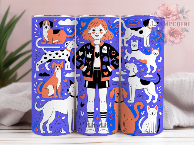 Abstract Cat Dog Doodle Tumbler, Dog Doodle, Abstract Art, Pet Lovers, Whimsical Design, 20Oz Tumbler, Sublimation Wrap Sublimation Li Zamperini 