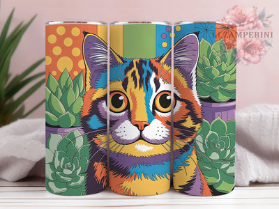 Abstract Cat Succulent Tumbler, Abstract Cat Tumbler, Succulent 20oz Wrap, Sublimation Design, Stylish Gift Idea, Fun Cat Wrap, Artistic Succulent Tumbler Sublimation Li Zamperini 