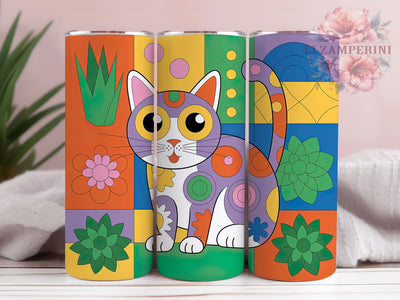 Abstract Cat Succulent Tumbler, Abstract Cat Tumbler, Succulent 20oz Wrap, Sublimation Design, Stylish Gift Idea, Fun Cat Wrap, Artistic Succulent Tumbler Sublimation Li Zamperini 