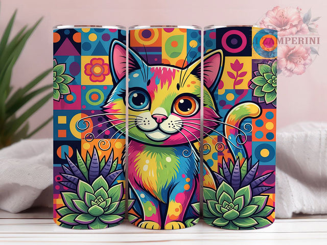 Abstract Cat Succulent Tumbler, Abstract Cat Tumbler, Succulent 20oz Wrap, Sublimation Design, Stylish Gift Idea, Fun Cat Wrap, Artistic Succulent Tumbler Sublimation Li Zamperini 