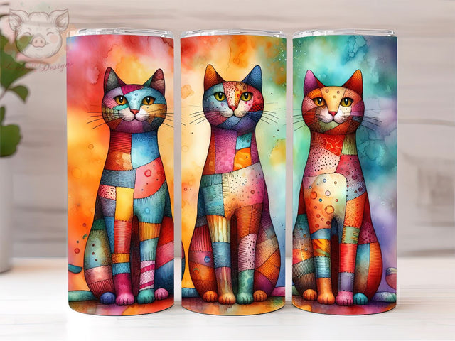 Abstract Colorful Cats 20oz Tumbler Png, Straight & Tapered Tumbler Png, Cat Lovers Tumbler Png, Digital Download PNG Sublimation Lara' s Designs 