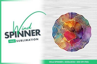 Abstract Colorful Fluid Art with Gold Veins Wind Spinner Round Png Sublimation Regulrcrative 