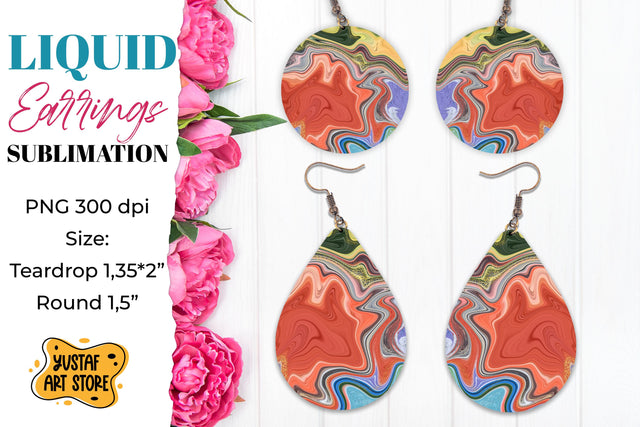 Abstract Earrings Sublimation. Teardrop and Round Sublimation Yustaf Art Store 