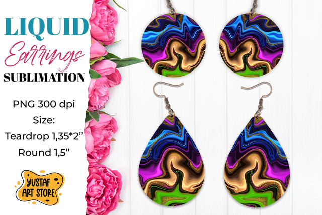 Abstract Earrings Sublimation. Teardrop and Round Sublimation Yustaf Art Store 