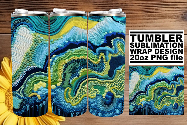 Abstract Embroidery on 3D Tumbler Art Sublimation afrosvg 