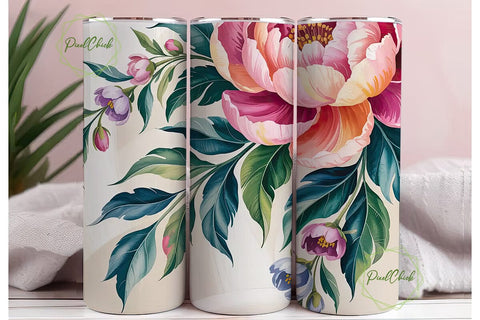 Abstract Floral 20oz Tumbler Wrap Sublimation PixelChick 