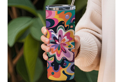 Abstract Floral Fluid Art 20oz Tumbler Sublimation DesignSVG 