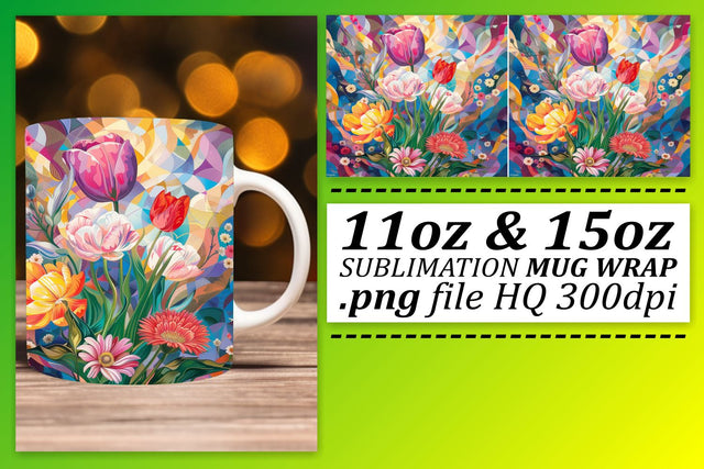 Abstract Floral Mug Wrap Sublimation afrosvg 