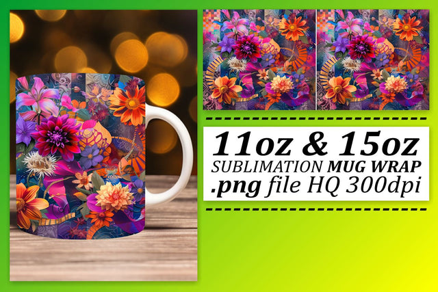 Abstract Floral Mug Wrap Sublimation afrosvg 