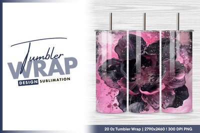 Abstract flower art pink black tumbler png Sublimation Regulrcrative 
