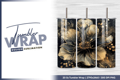 Abstract flower with gold splatter on black background Sublimation Regulrcrative 