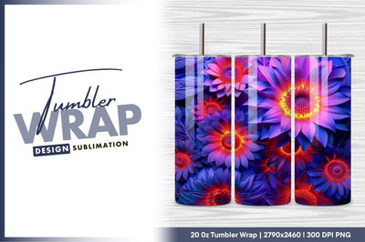 Abstract Flowers Glowing Vibrant Color Tumbler Png Sublimation Regulrcrative 