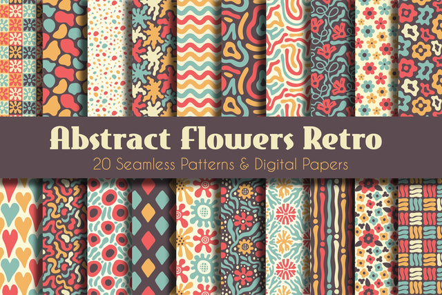Abstract Flowers Retro Seamless Patterns & Digital Papers Digital Pattern Rin Green 