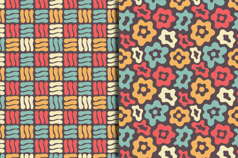 Abstract Flowers Retro Seamless Patterns & Digital Papers Digital Pattern Rin Green 