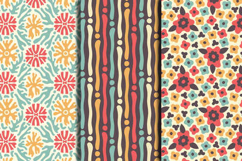 Abstract Flowers Retro Seamless Patterns & Digital Papers Digital Pattern Rin Green 