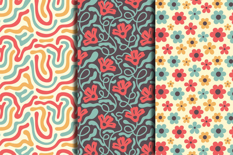Abstract Flowers Retro Seamless Patterns & Digital Papers Digital Pattern Rin Green 