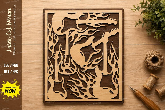 Abstract Guitar Wall Art Laser Cut SVG Design SVG Regulrcrative 