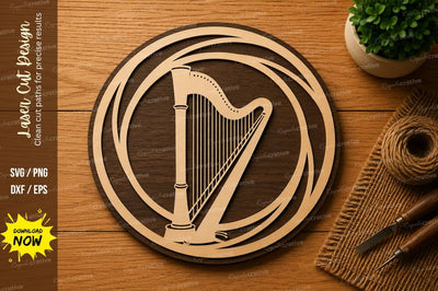 Abstract Harp Circle SVG | Musical Instrument Laser Cut Design | Glowforge CNC DXF PNG EPS SVG Regulrcrative 