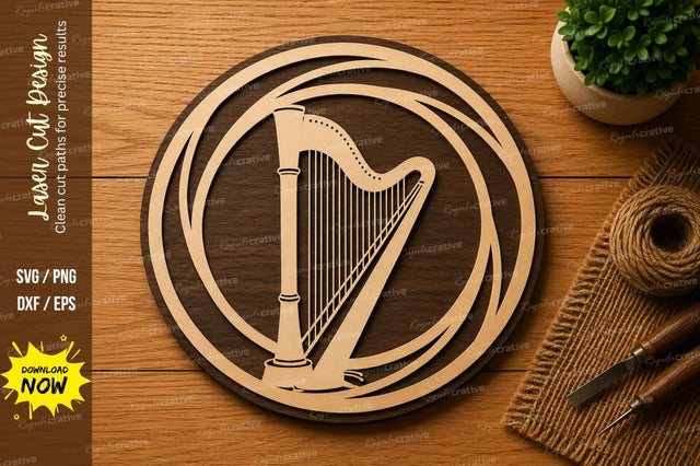 Abstract Harp Circle SVG | Musical Instrument Laser Cut Design | Glowforge CNC DXF PNG EPS SVG Regulrcrative 