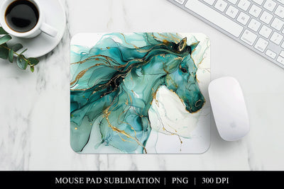Abstract Horse Mouse Pad, Aqua Gold Office Decor Sublimation BijouBay 