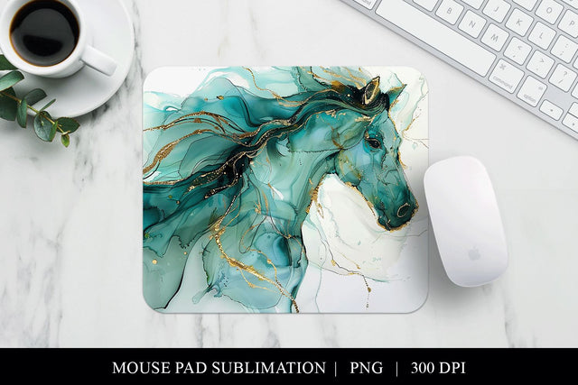 Abstract Horse Mouse Pad, Aqua Gold Office Decor Sublimation BijouBay 