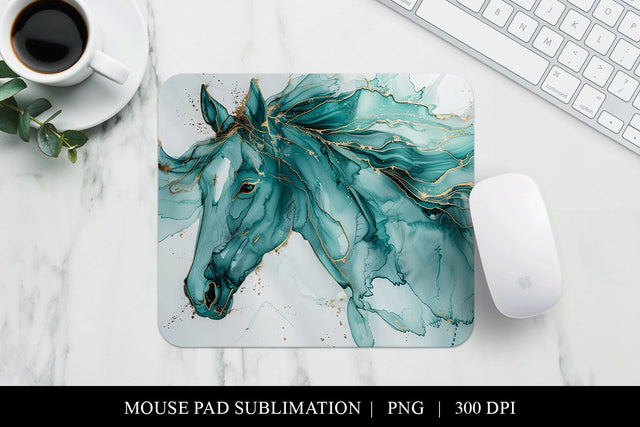 Abstract Horse Mouse Pad Design, Turquoise Marble PNG Sublimation BijouBay 