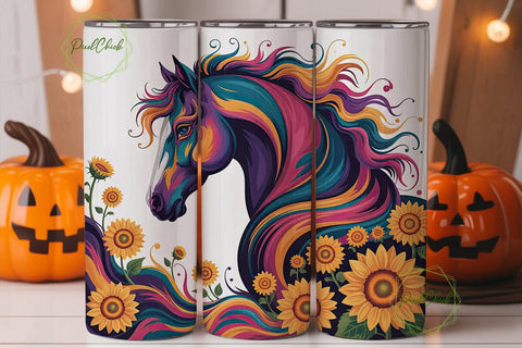 Abstract Horse Sunflower 20oz Tumbler Sublimation PixelChick 