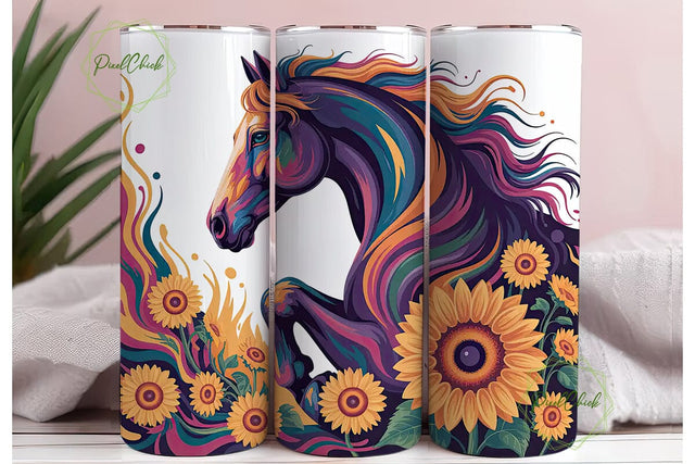 Abstract Horse Sunflower 20oz Tumbler Sublimation PixelChick 