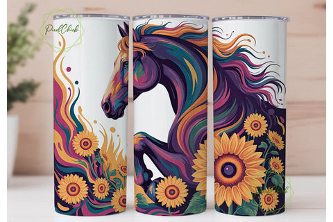 Abstract Horse Sunflower 20oz Tumbler Sublimation PixelChick 