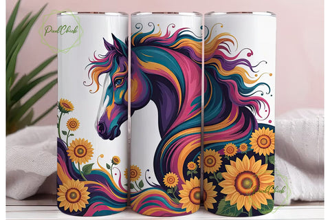 Abstract Horse Sunflower 20oz Tumbler Sublimation PixelChick 