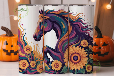 Abstract Horse Sunflower 20oz Tumbler Sublimation PixelChick 