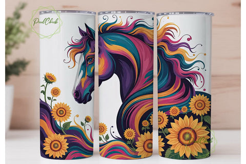 Abstract Horse Sunflower 20oz Tumbler Sublimation PixelChick 