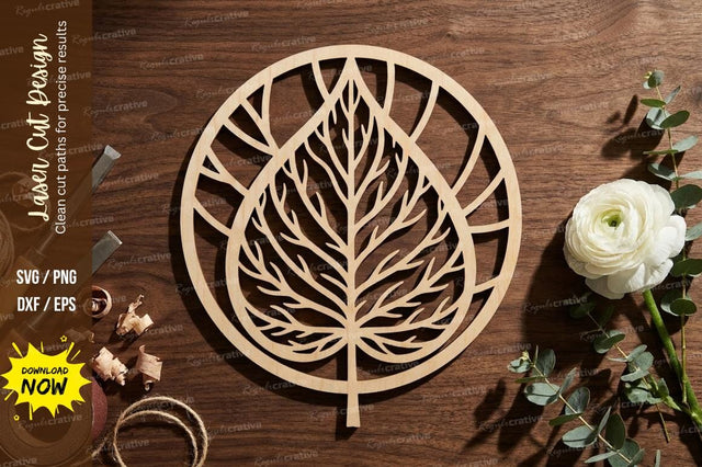 Abstract Leaf Mandala Circle – Laser Cut Wooden Nature Wall Art Design SVG Regulrcrative 
