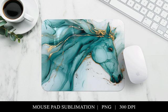 Abstract Marble Mouse Pad Design, Teal and Gold Horse Sublimation BijouBay 