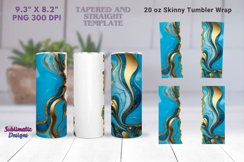 Abstract Marble Skay Blue Gold Tumbler Wrap Sublimation Sublimatiz Designs 